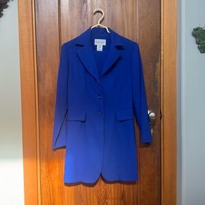 Vintage 80s Costume Deni Max Royal Blue Pants Suit with long blazer/Coat (8P)